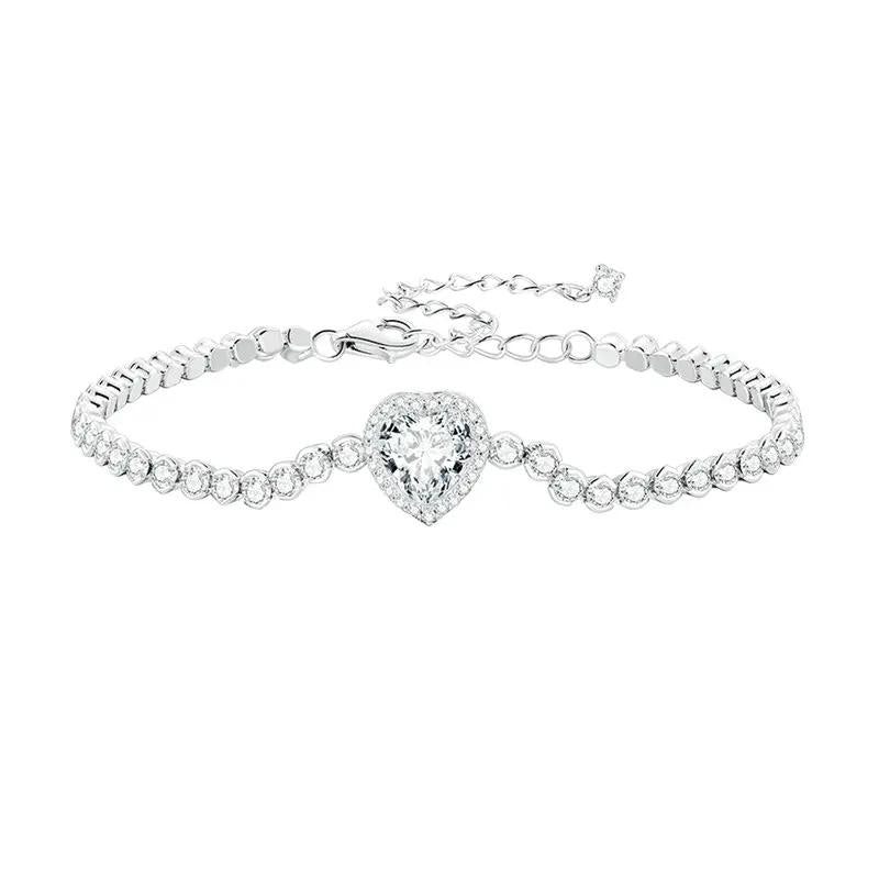 New Heart Shaped Austrian Crystal high quality Silver Tennis Bracelet