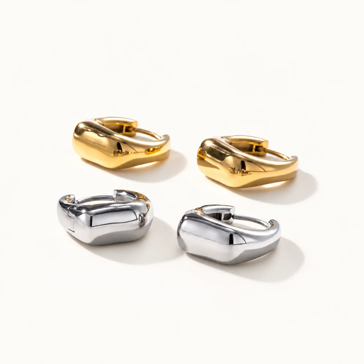 Vale irregular square huggie earrings in gold and silver tones