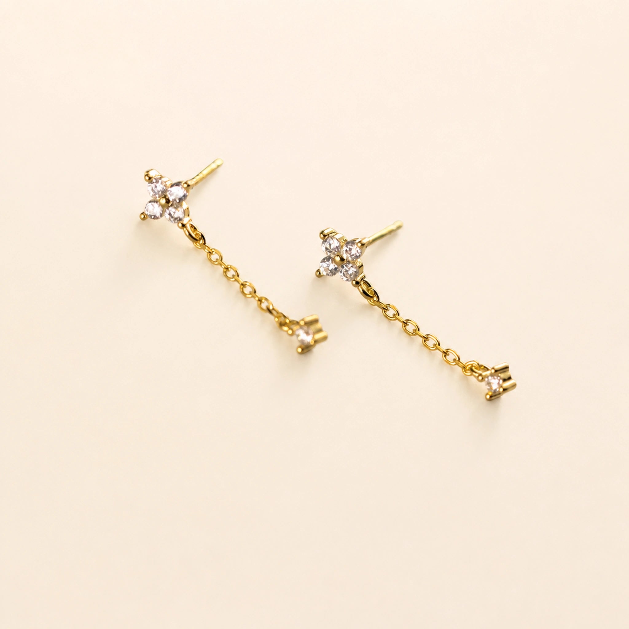 Liora CZ Blossom Chain Drop Earrings – 925 Sterling Silver