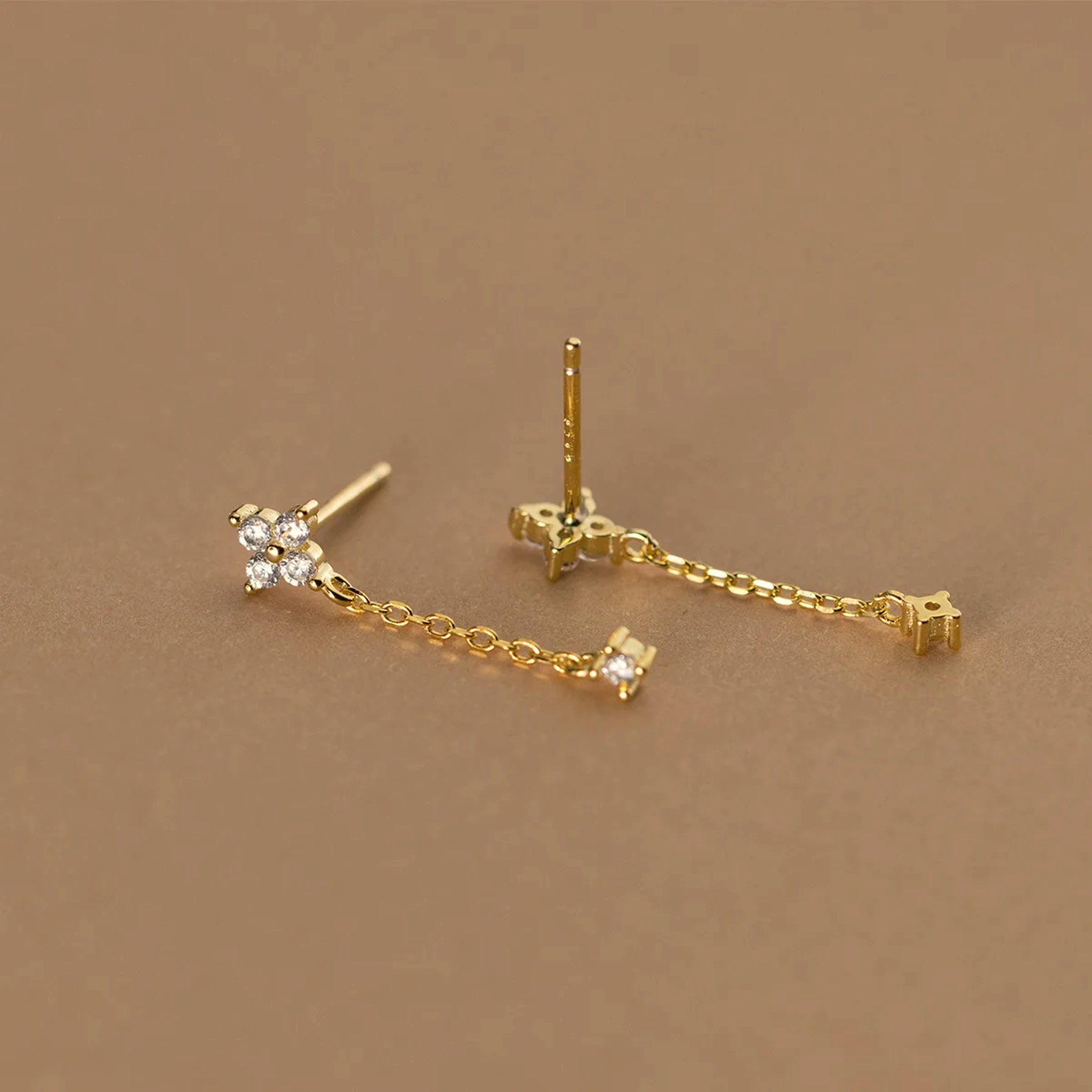 Liora CZ Blossom Chain Drop Earrings – 925 Sterling Silver