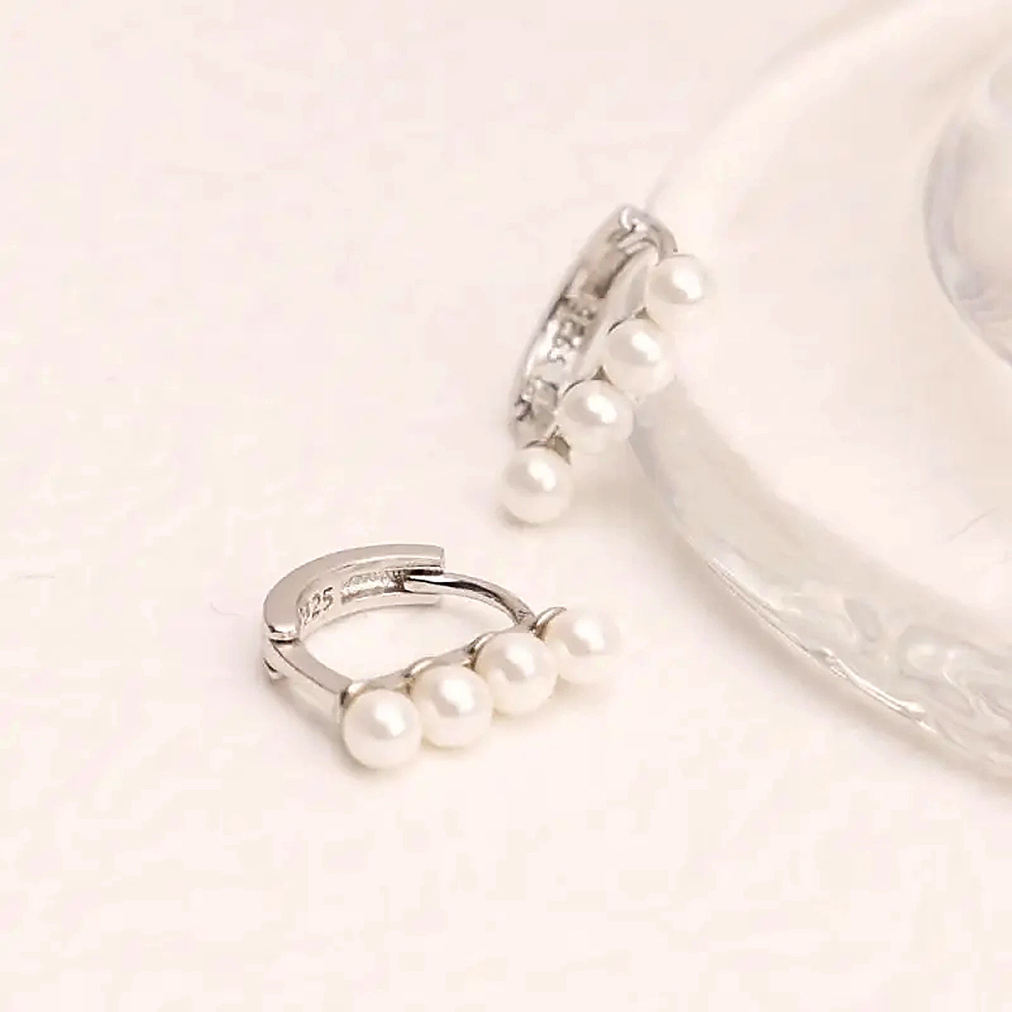 Mirelle Pearl Row Huggie Earrings