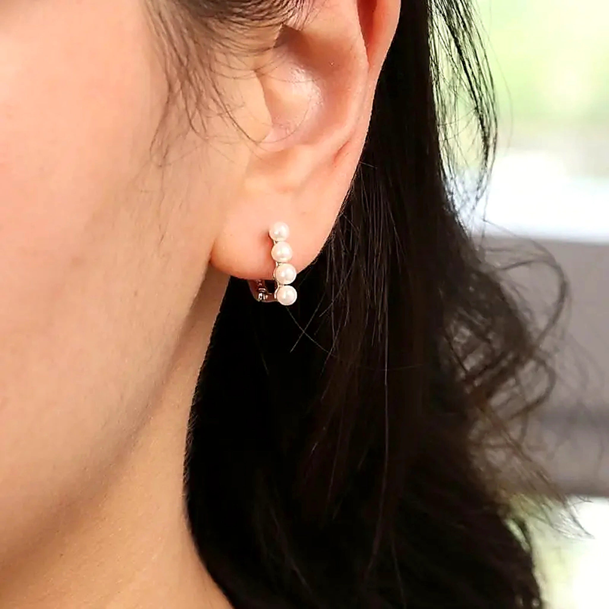 Mirelle Pearl Row Huggie Earrings
