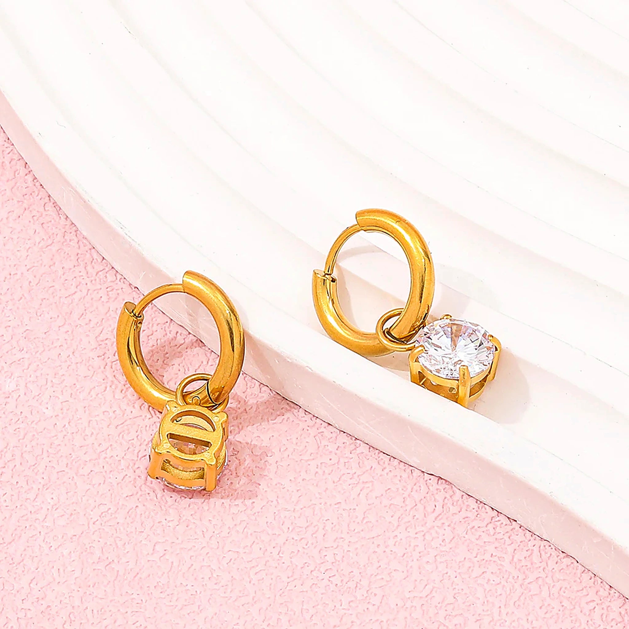Noelle Solitaire Drop Huggie Earrings