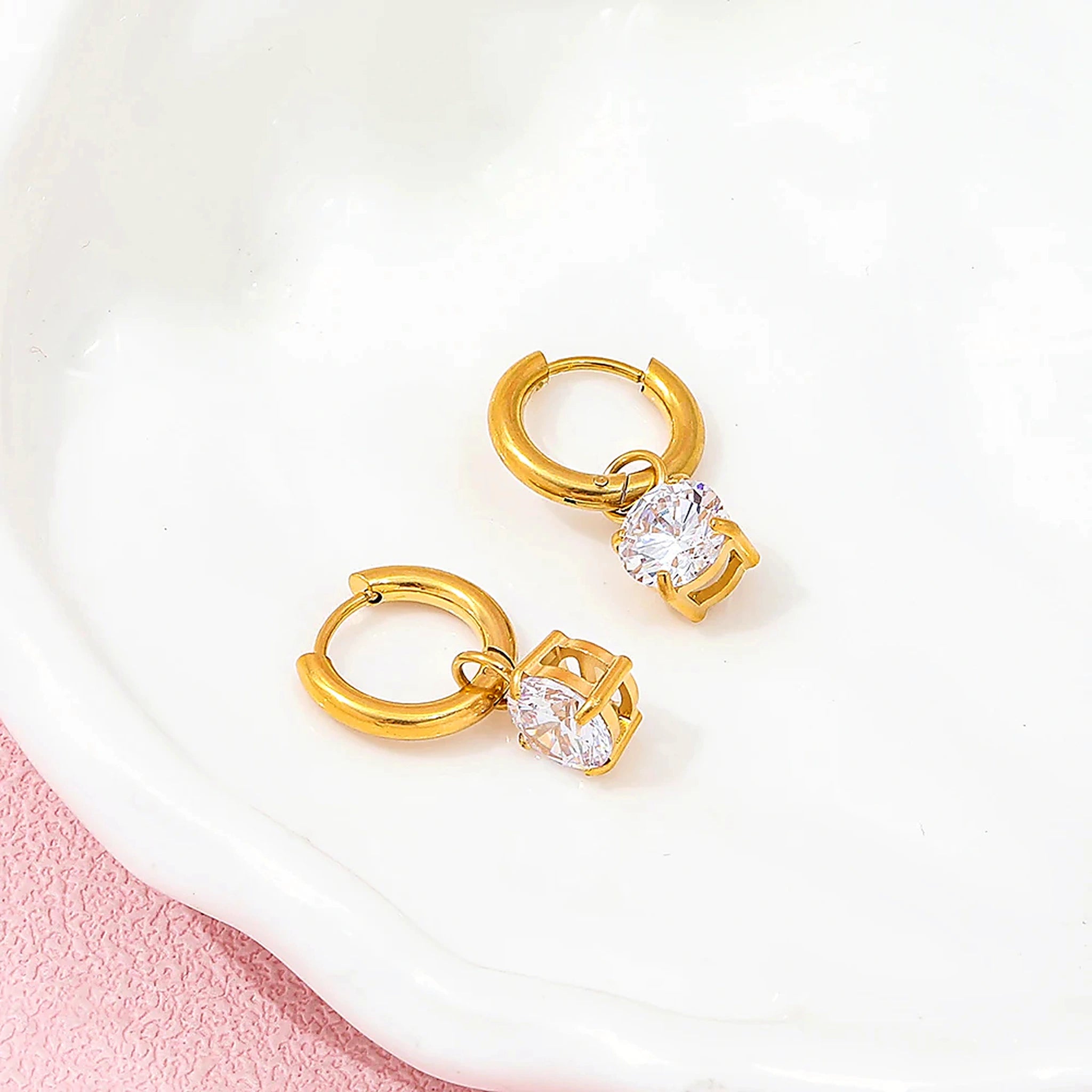 Noelle Solitaire Drop Huggie Earrings