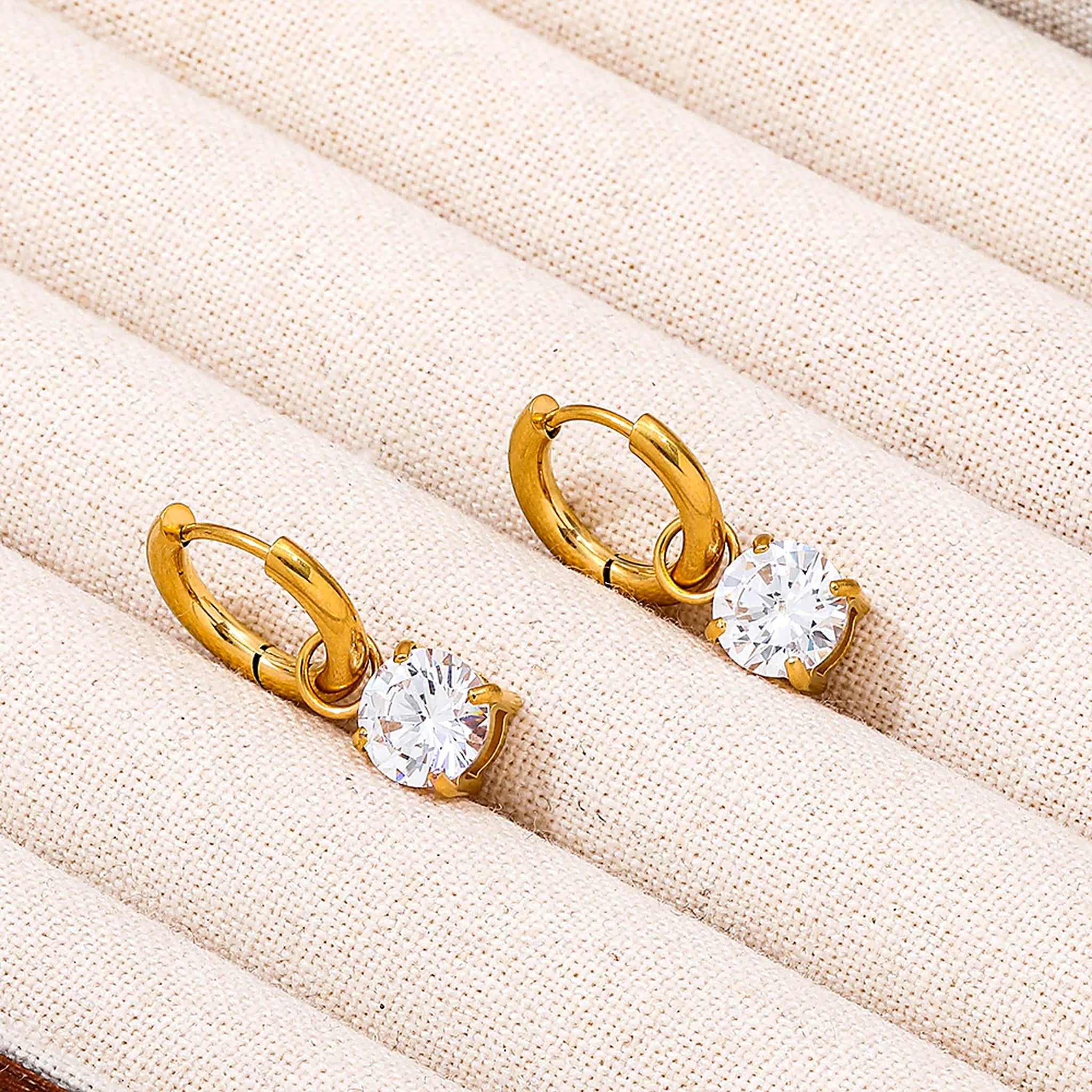 Noelle Solitaire Drop Huggie Earrings