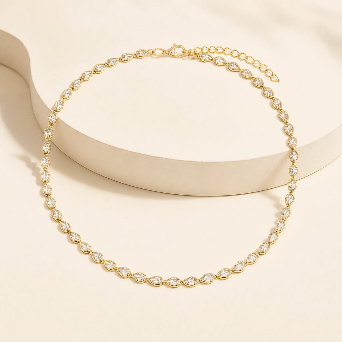Celeste Pear-Cut Tennis Necklace in a styled jewellery look