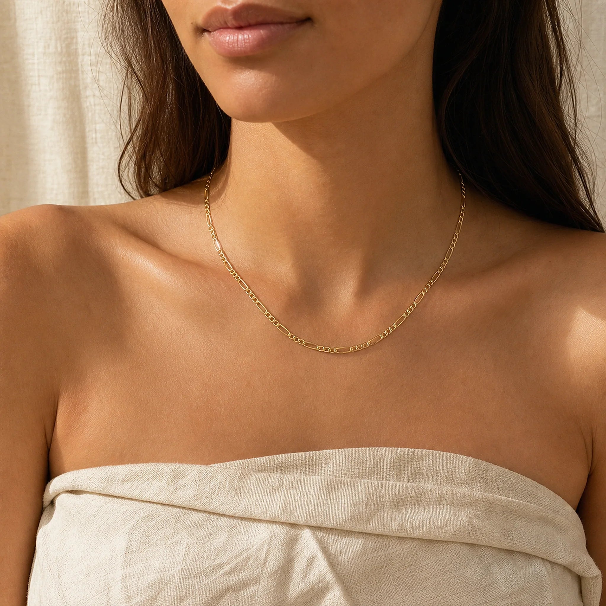Solene Figaro Chain Necklace worn to show its length and fit