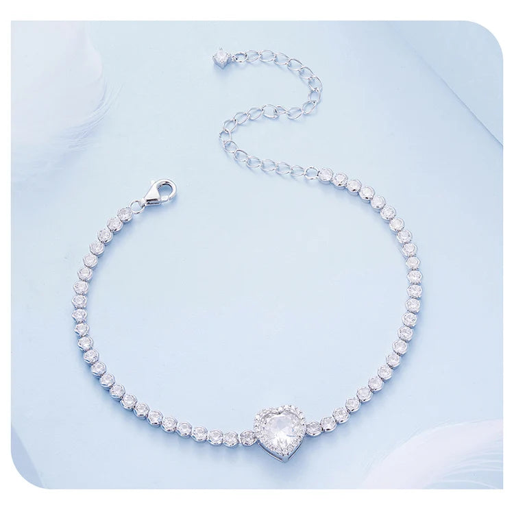 Heart Tennis Bracelet Silver