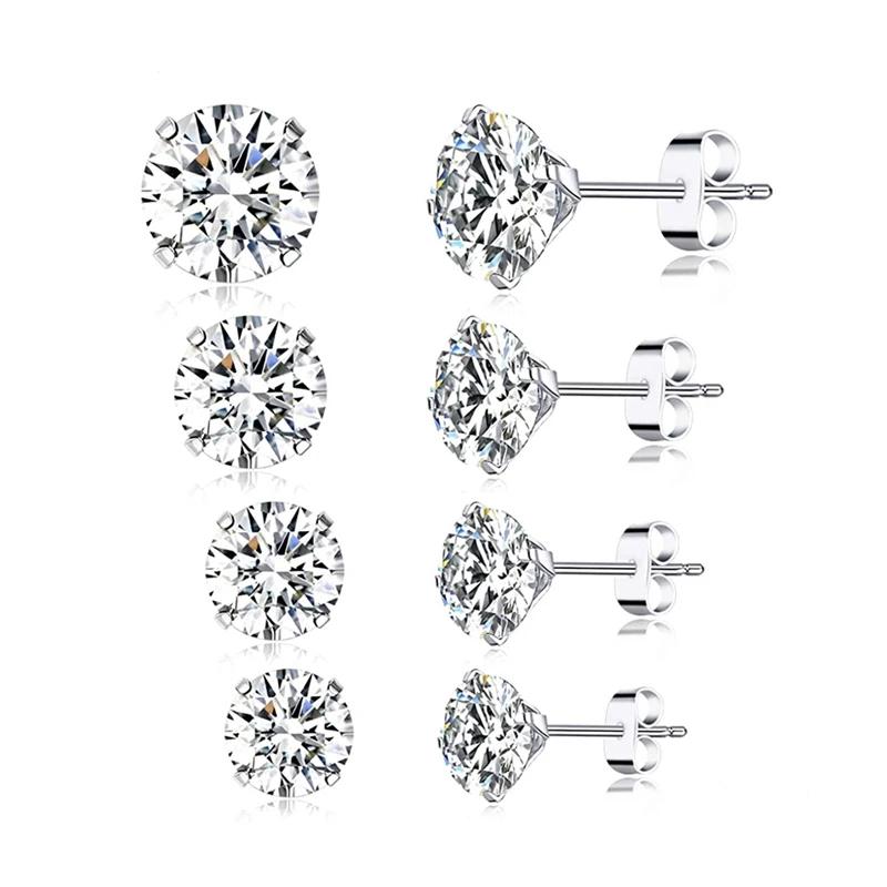 Elegant Silver Diamond Stud Earrings