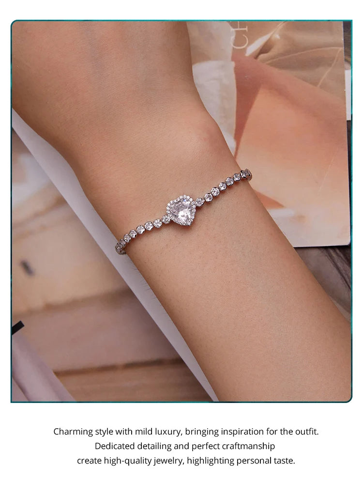 Heart Tennis Bracelet Silver