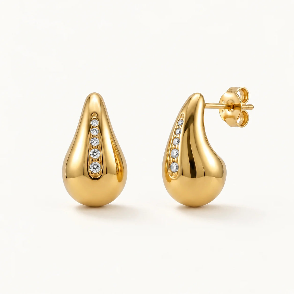 Mara gold-tone teardrop studs with five pave stones