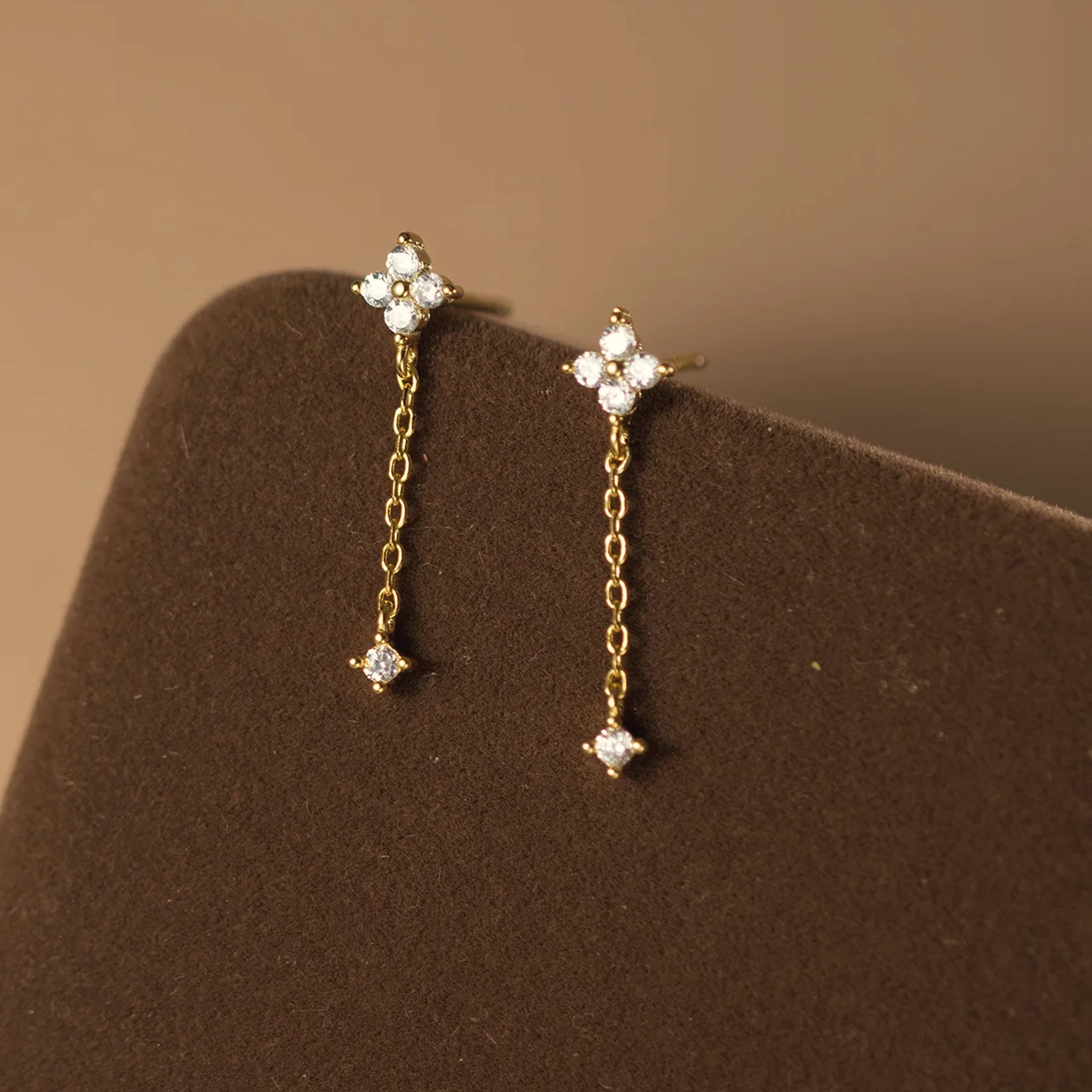 Liora CZ Blossom Chain Drop Earrings – 925 Sterling Silver