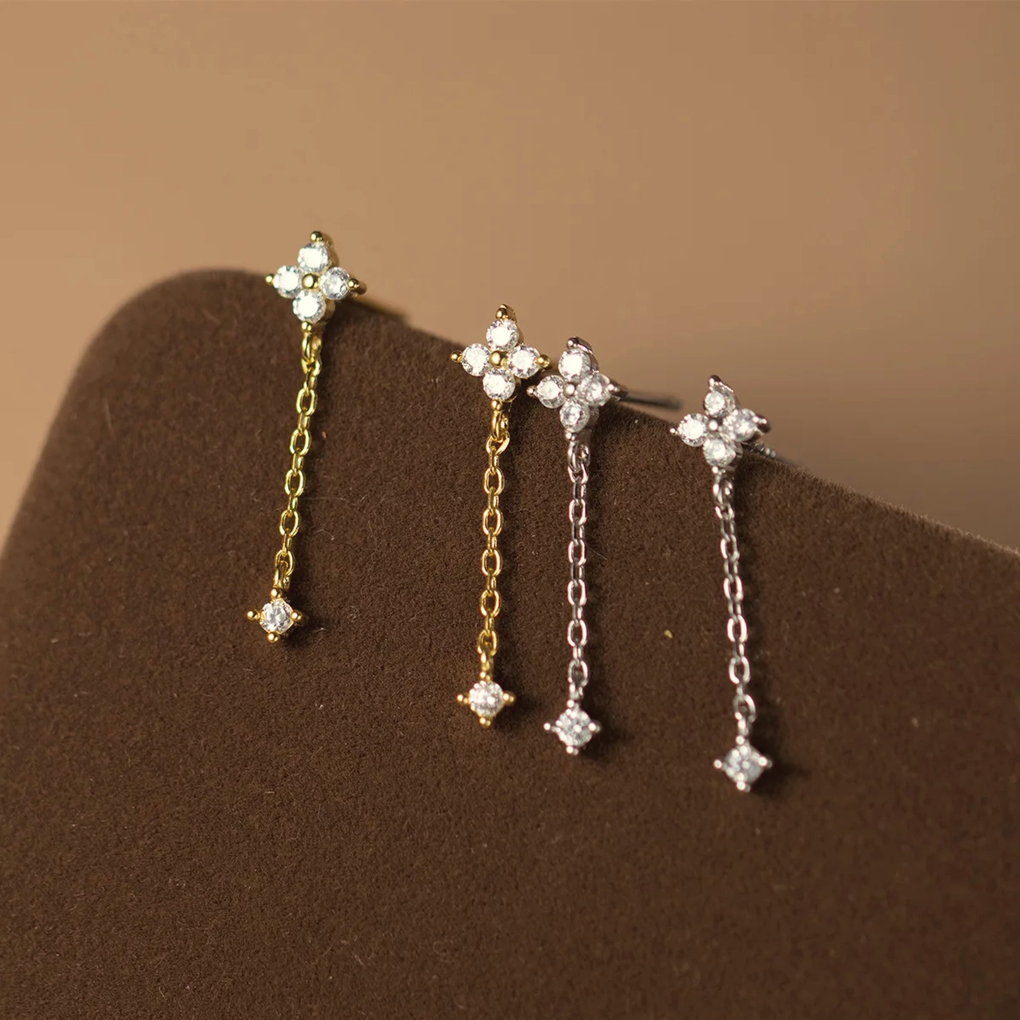 Liora CZ Blossom Chain Drop Earrings – 925 Sterling Silver