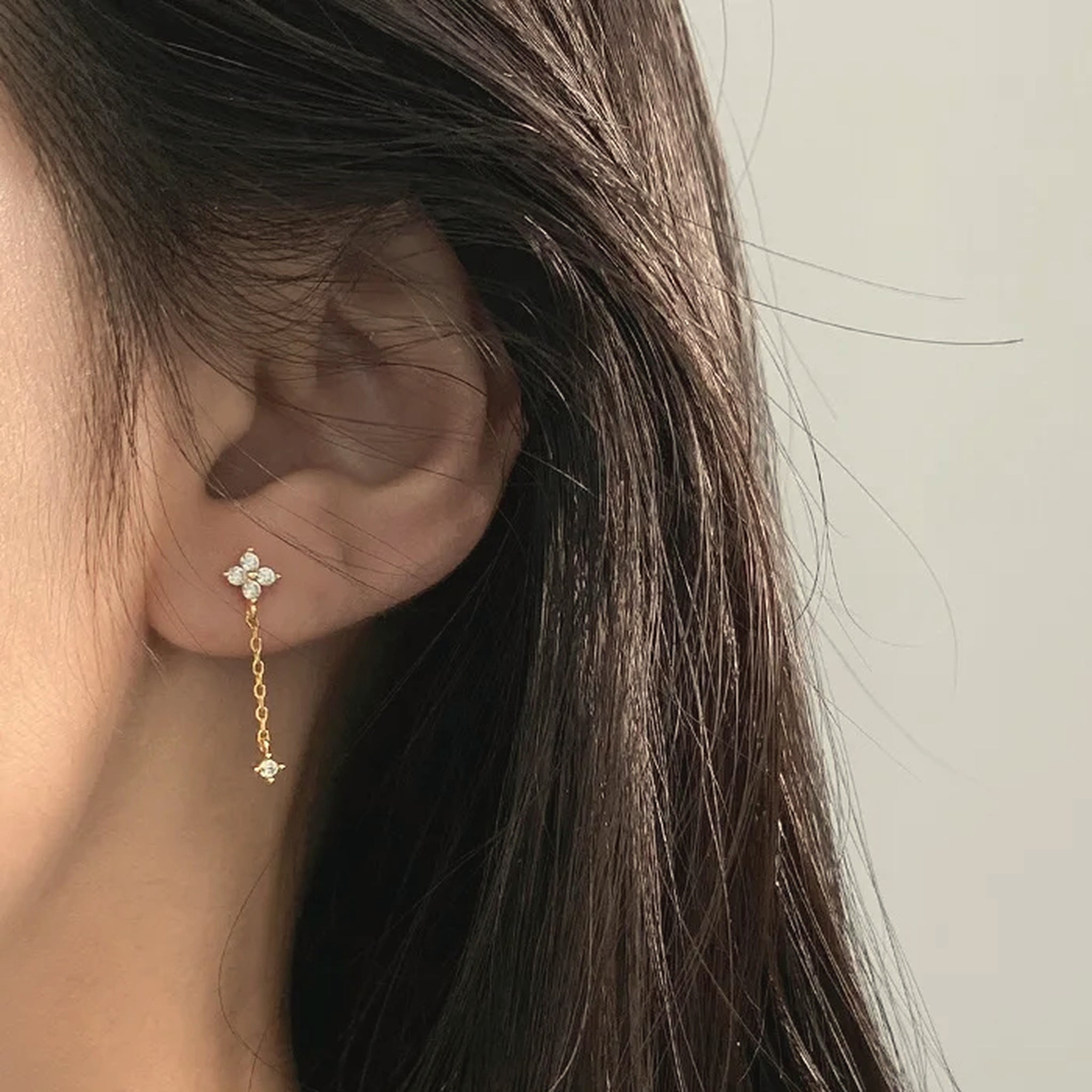 Liora CZ Blossom Chain Drop Earrings – 925 Sterling Silver