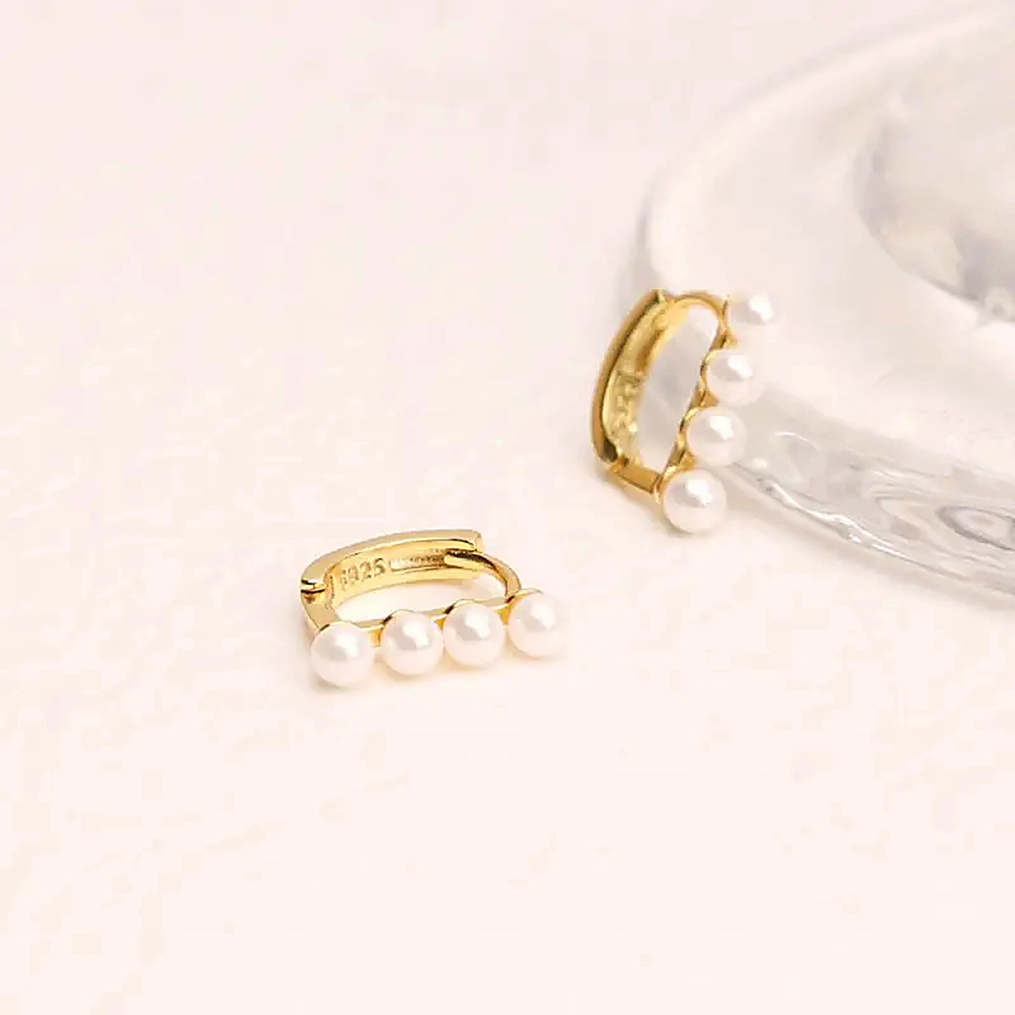Mirelle Pearl Row Huggie Earrings