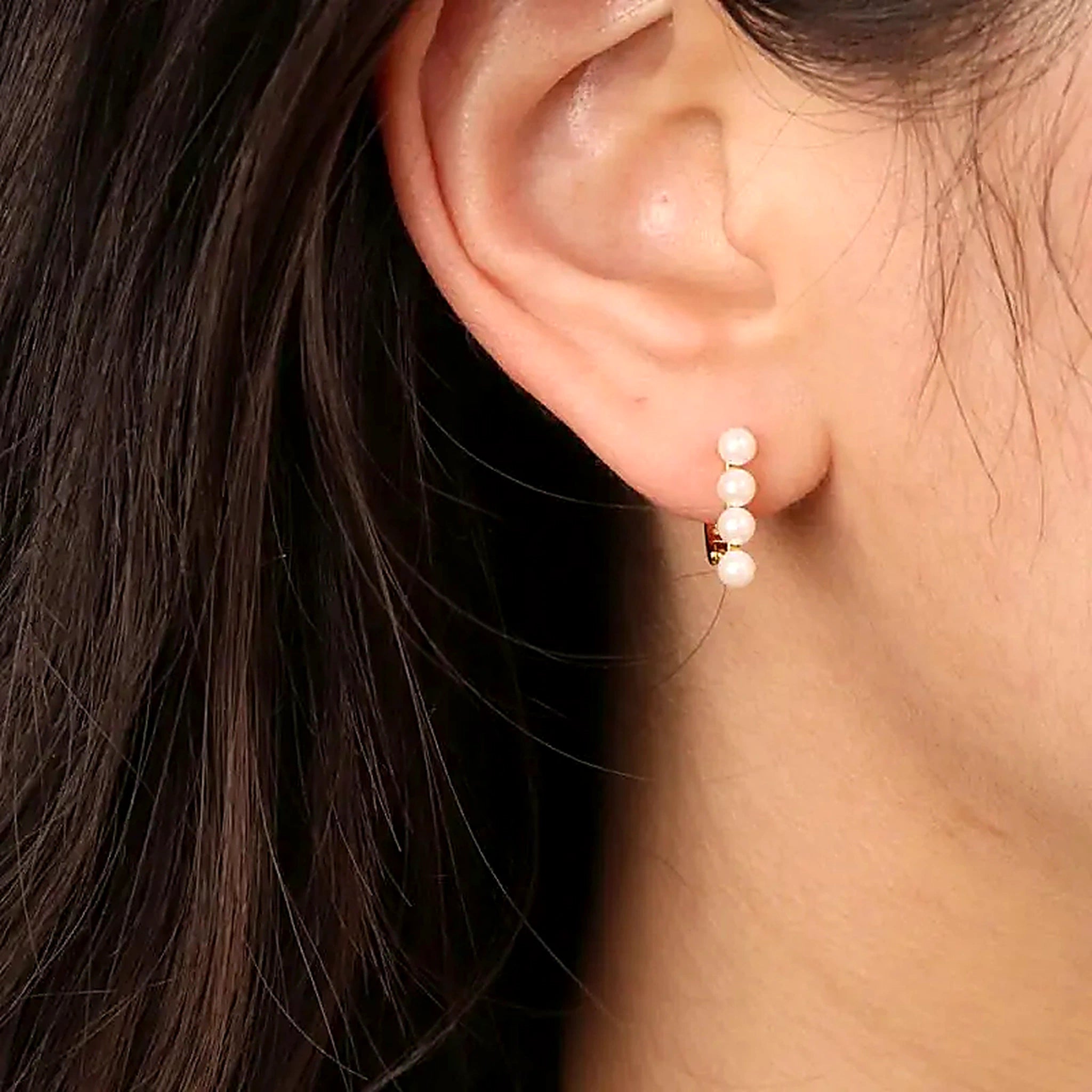 Mirelle Pearl Row Huggie Earrings