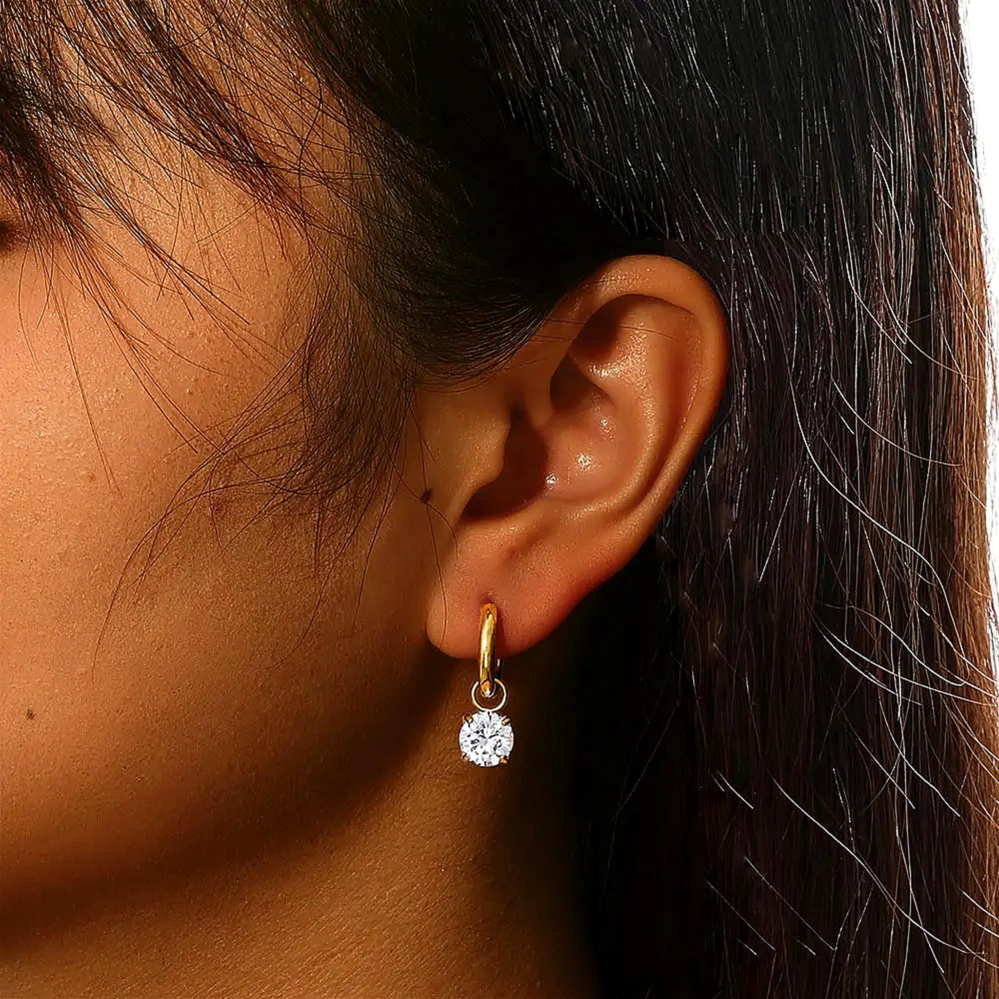 Noelle Solitaire Drop Huggie Earrings